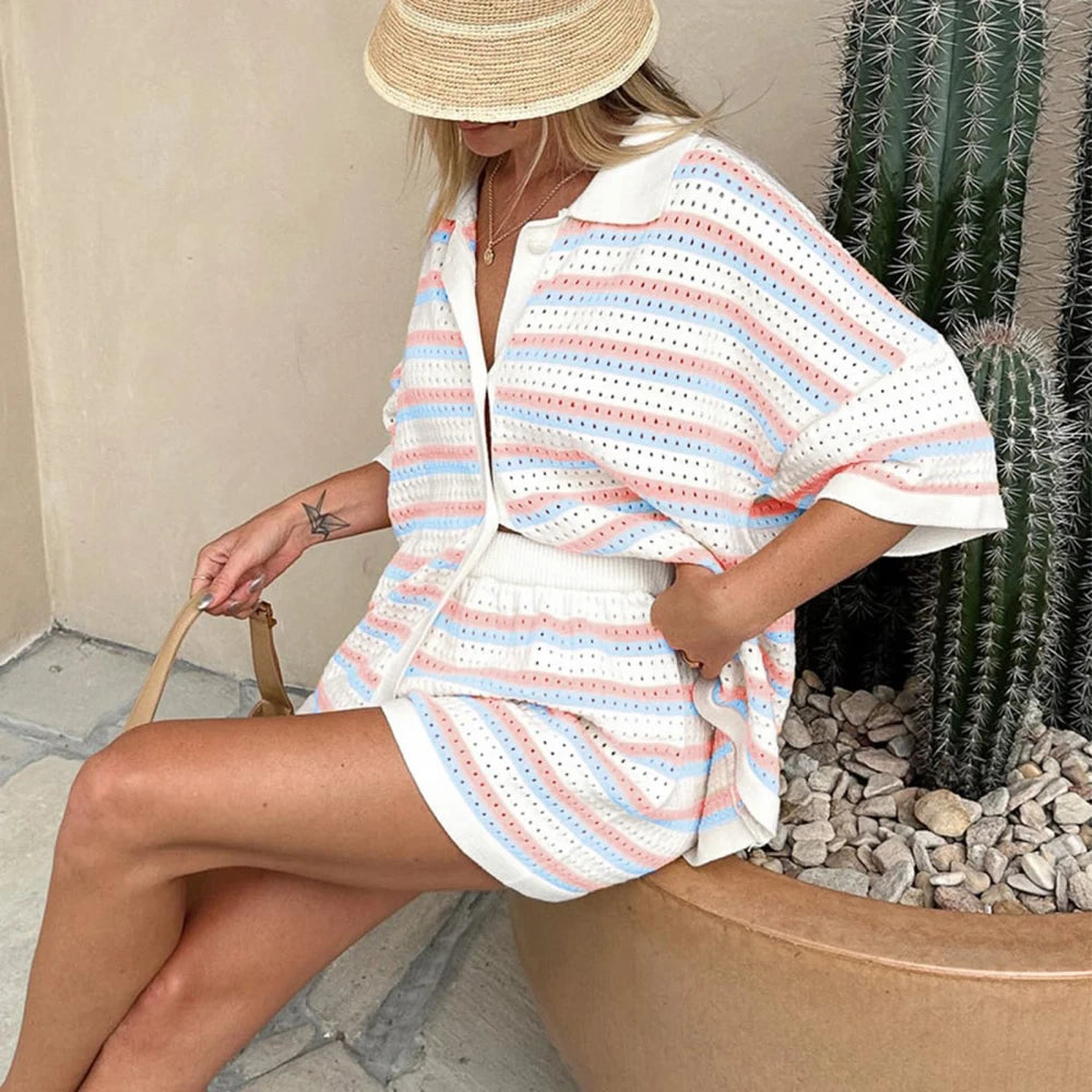 Knitted Two-Piece Shorts Set