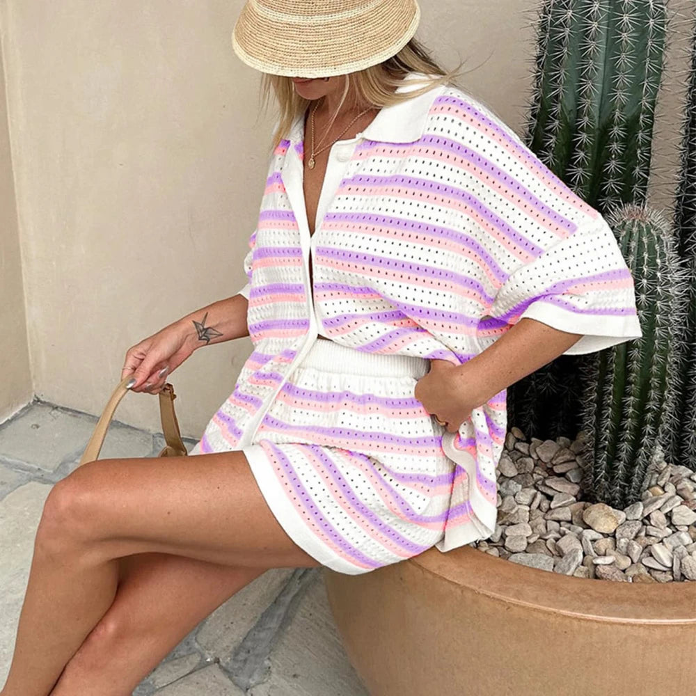 Knitted Two-Piece Shorts Set