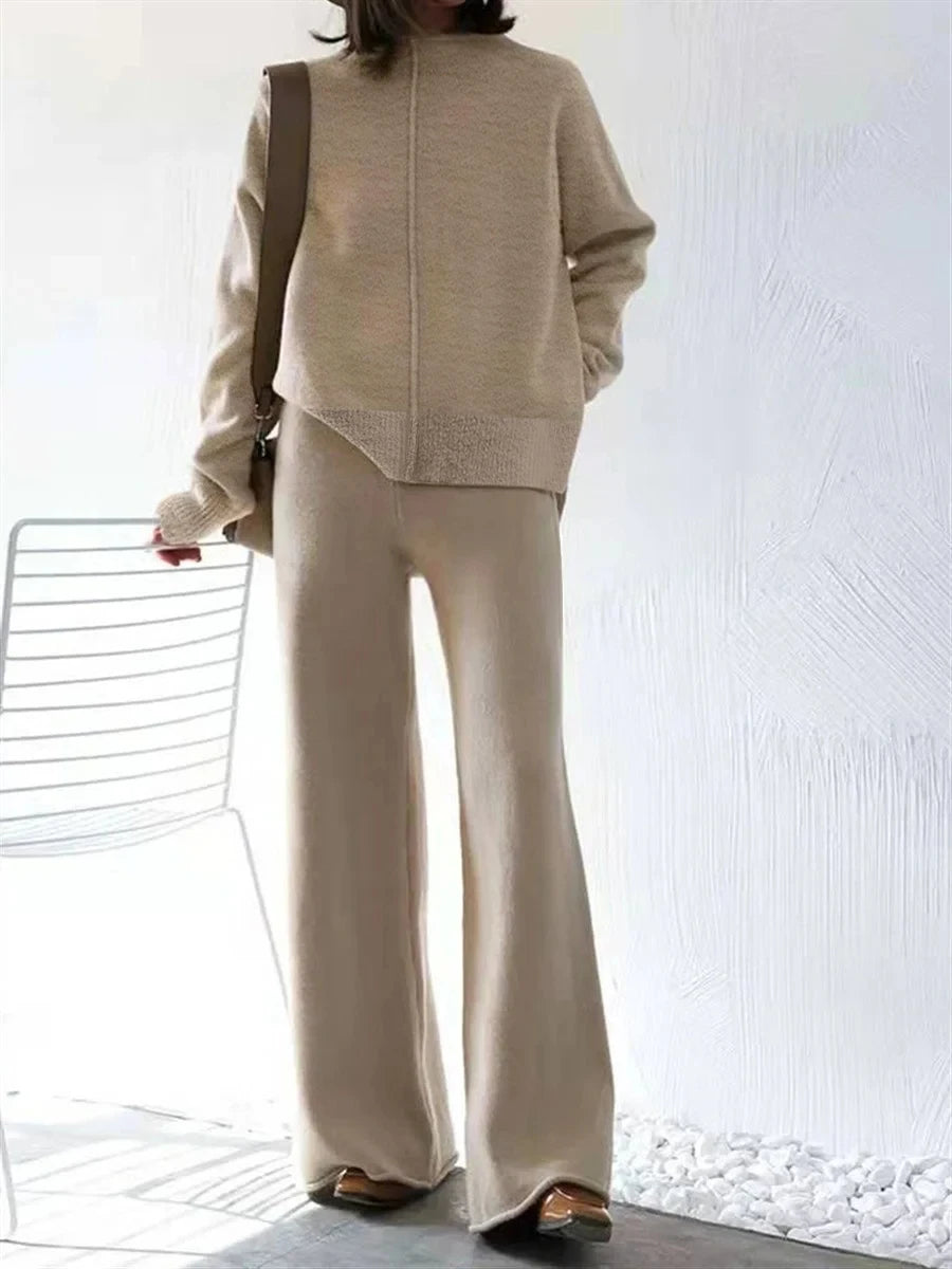 Beige Oversized Knit Loungewear Set