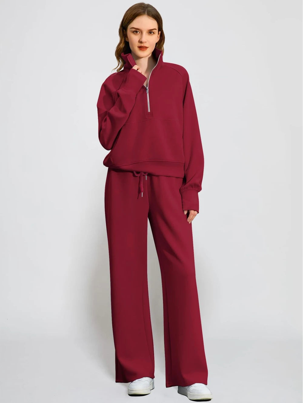 Solid Color Half Zip Loungewear Set