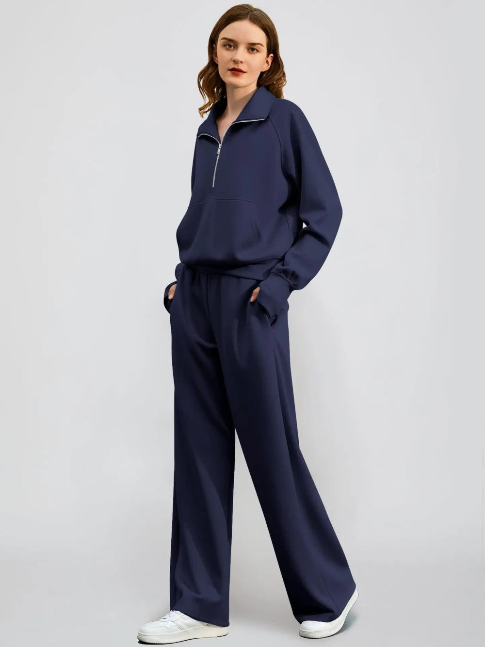 Solid Color Half Zip Loungewear Set