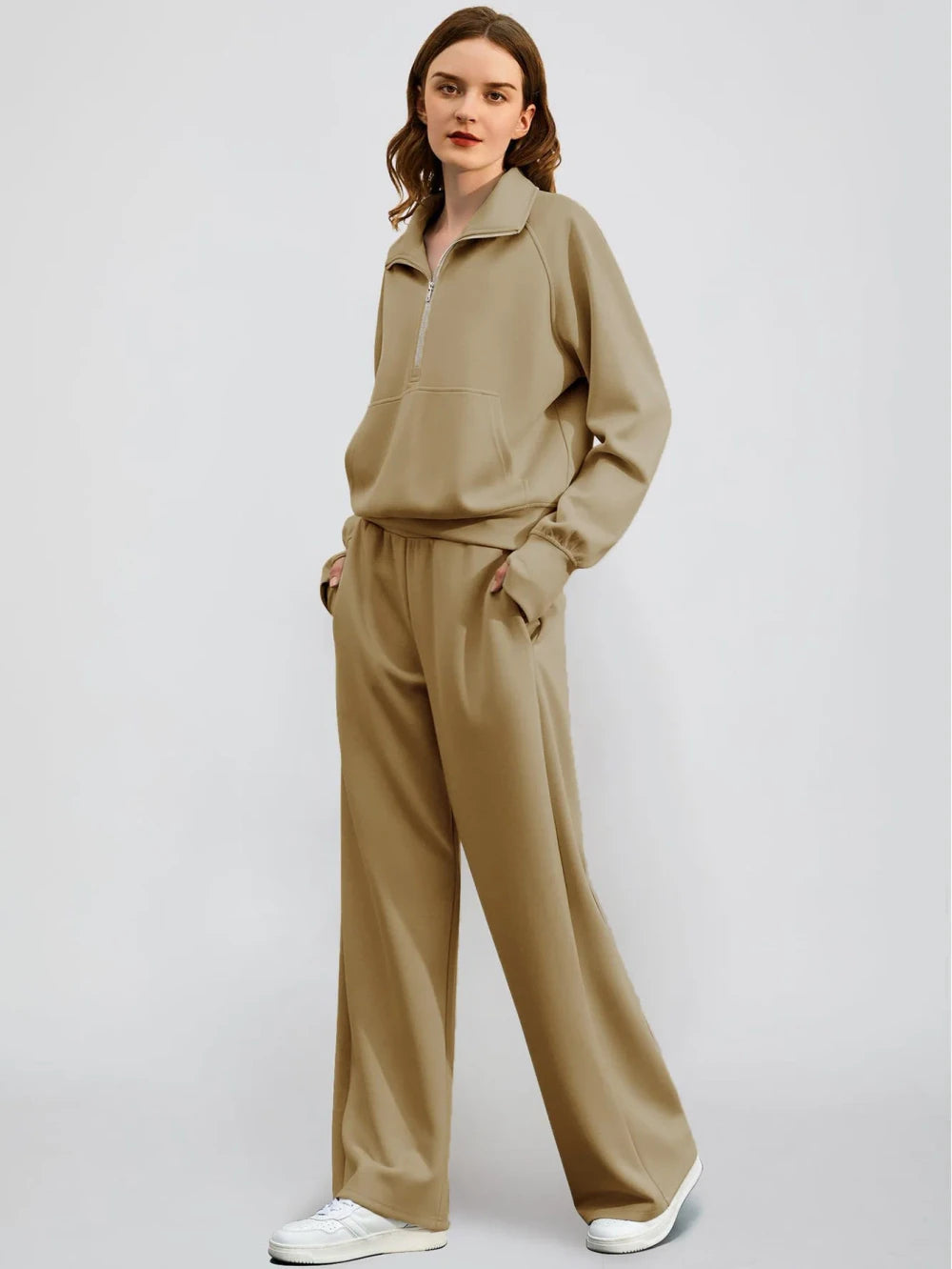 Solid Color Half Zip Loungewear Set