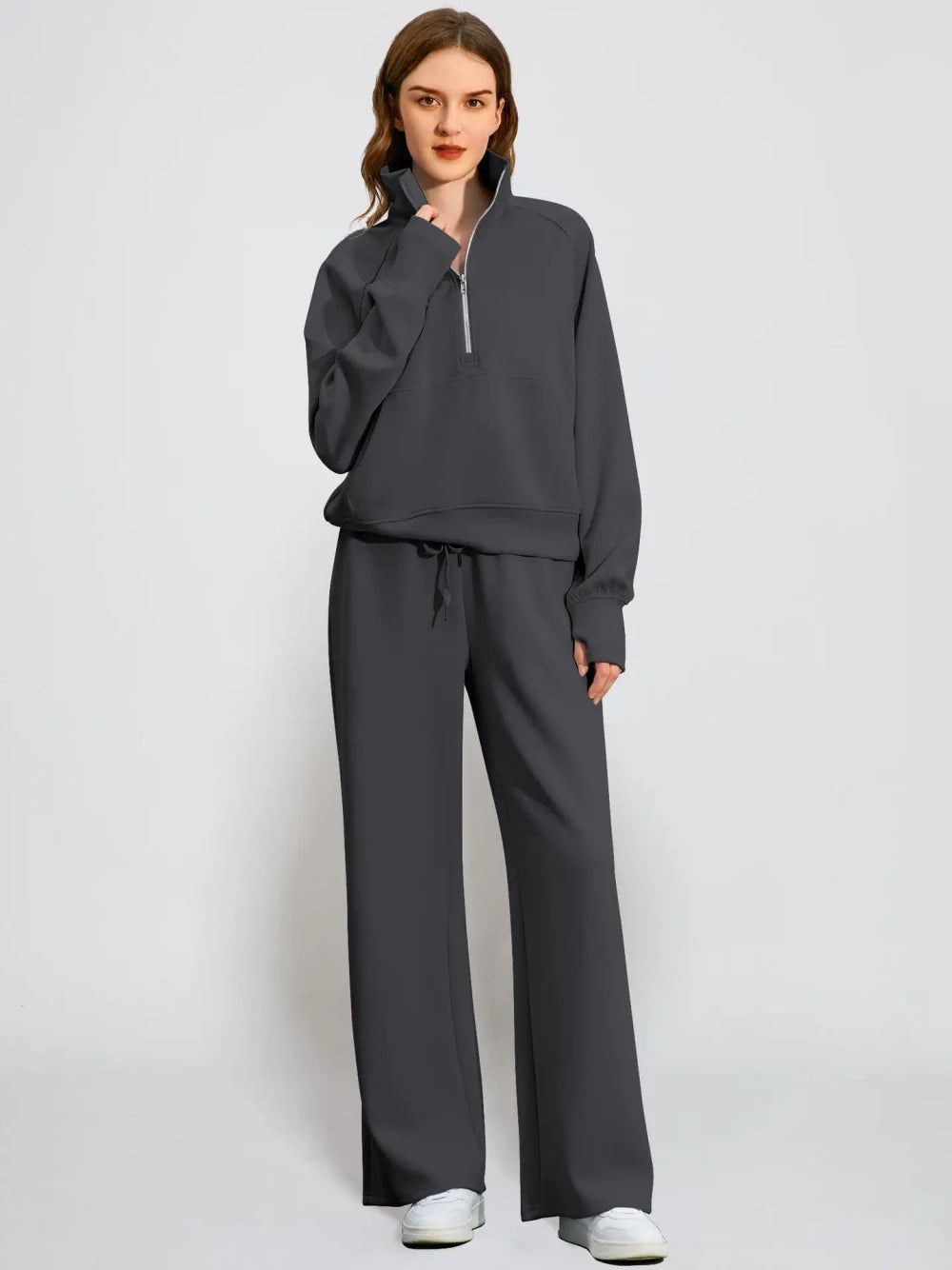 Solid Color Half Zip Loungewear Set