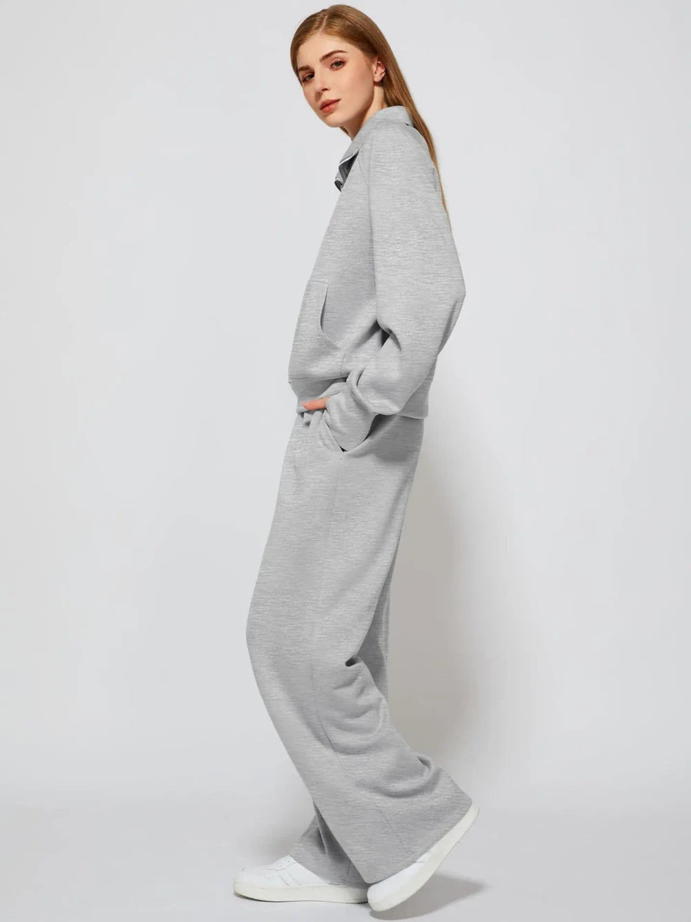 Solid Color Half Zip Loungewear Set