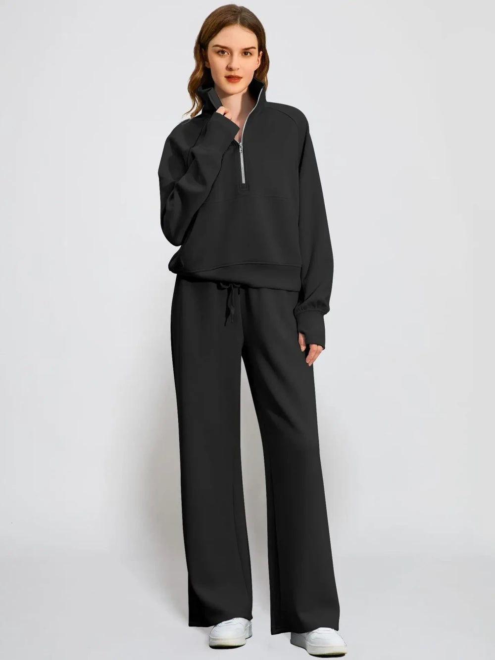 Solid Color Half Zip Loungewear Set